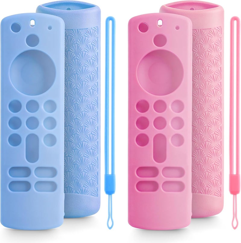 OneBom (2 Pack) Silicone TV Remote Cover,Anti Slip Silicone Protective Case with Same Color Lanyard（Glow Pink&Glow Blue） - Image 3